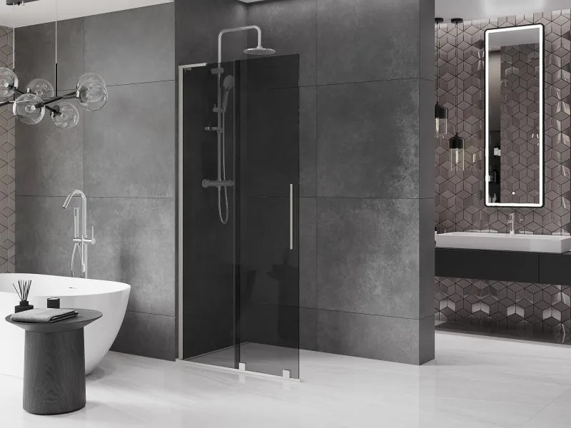 Mexen Velar L, posuvná sprchová zástena Walk-in 120 x 200 cm, 8mm šedé sklo, brúsená oceľ, 871-120-003-43-97