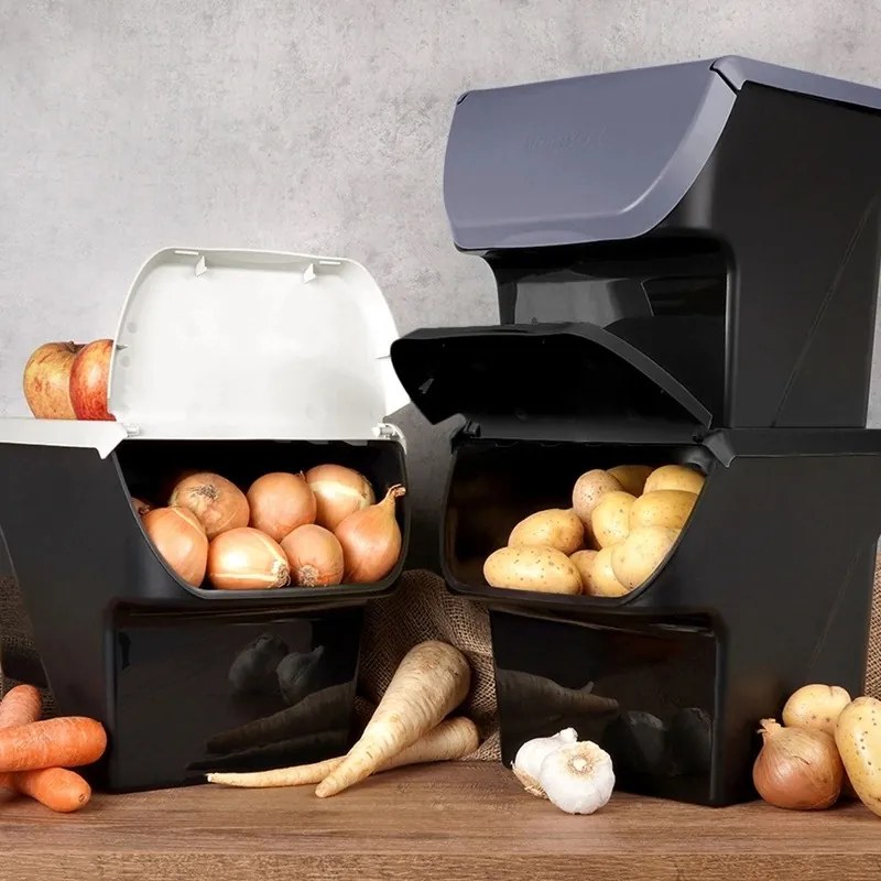 FLORENTYNA Úložný box na zemiaky a cibuľu s vetraním, VEGBOX antracit (14l - 10kg zemiakov)