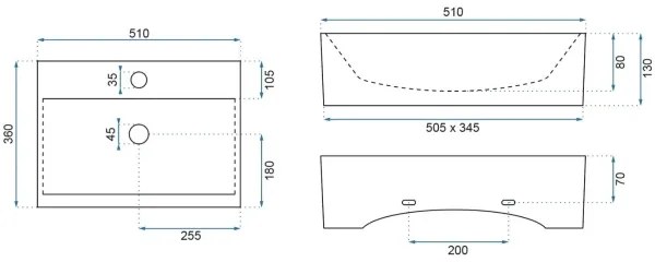 REA-U8701 - Umývadlo na dosku BONITA 36x51 cm keramika/lesklá biela