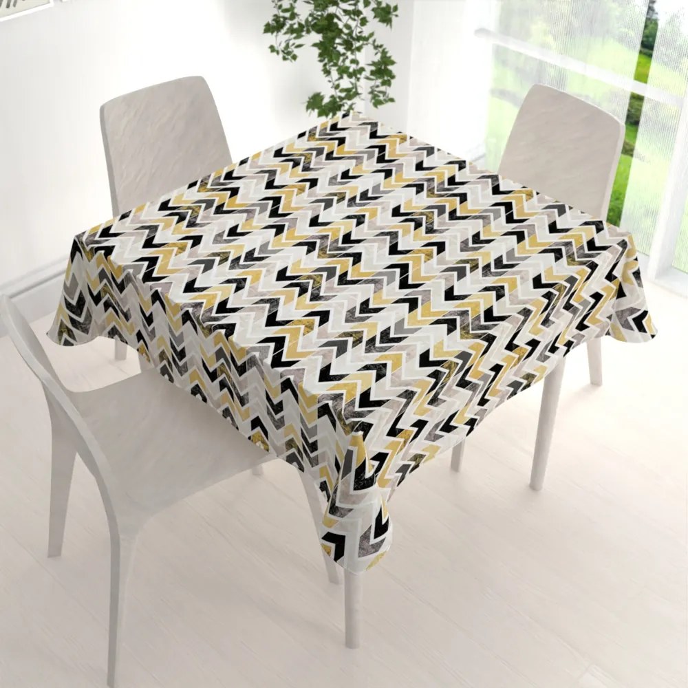 Biante Dekoračný štvorcový obrus Leona LN-064 Zlaté a čierne cik cak pásiky 90x90 cm