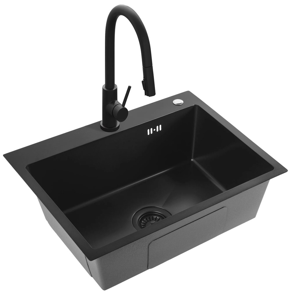 Rea Liam, oceľový kuchynský drez 530x450x200mm + sifón, čierna matná, ZLE-06008