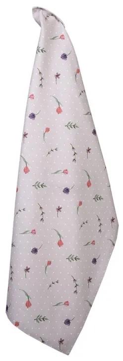 Béžová bavlnená utierka s kvetmi Happy Bunny - 50*70 cm