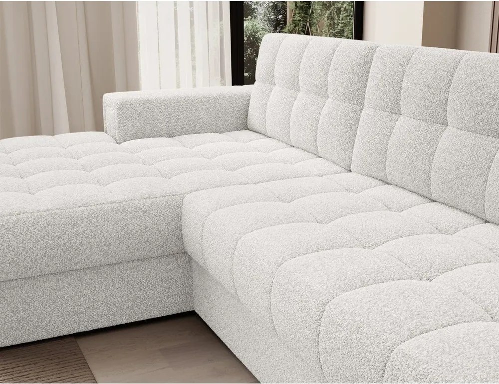 Krémovobiela rozkladacia rohová pohovka z textílie buklé (ľavý roh/s leňoškou) Blezalt – ELTAP