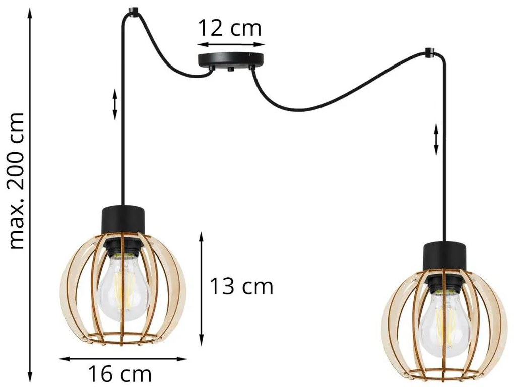 Závesné svietidlo Timber Spider 8, 2x drevené tienidlo