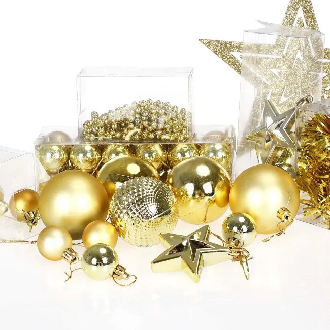 Sada vianočných závesných dekorácií ESTRELLA zlatá (66 ks)