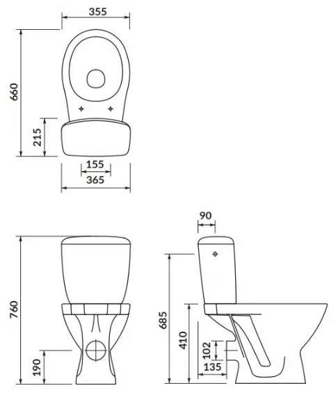 Cersanit Kaskáda, kombi wc so splachovaním 3/6l, horizontálny odpad + sedátko s polypropylénu, biela, K100-206