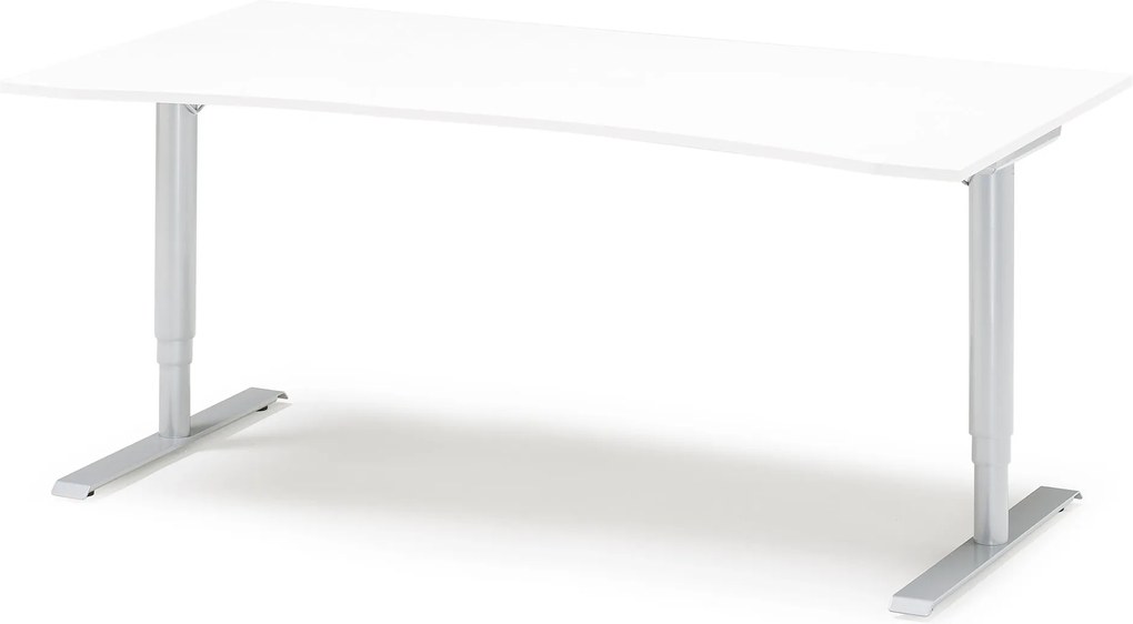 Výškovo nastaviteľný stôl Adeptus, vykrojený, 1800x900 mm, biela/šedá