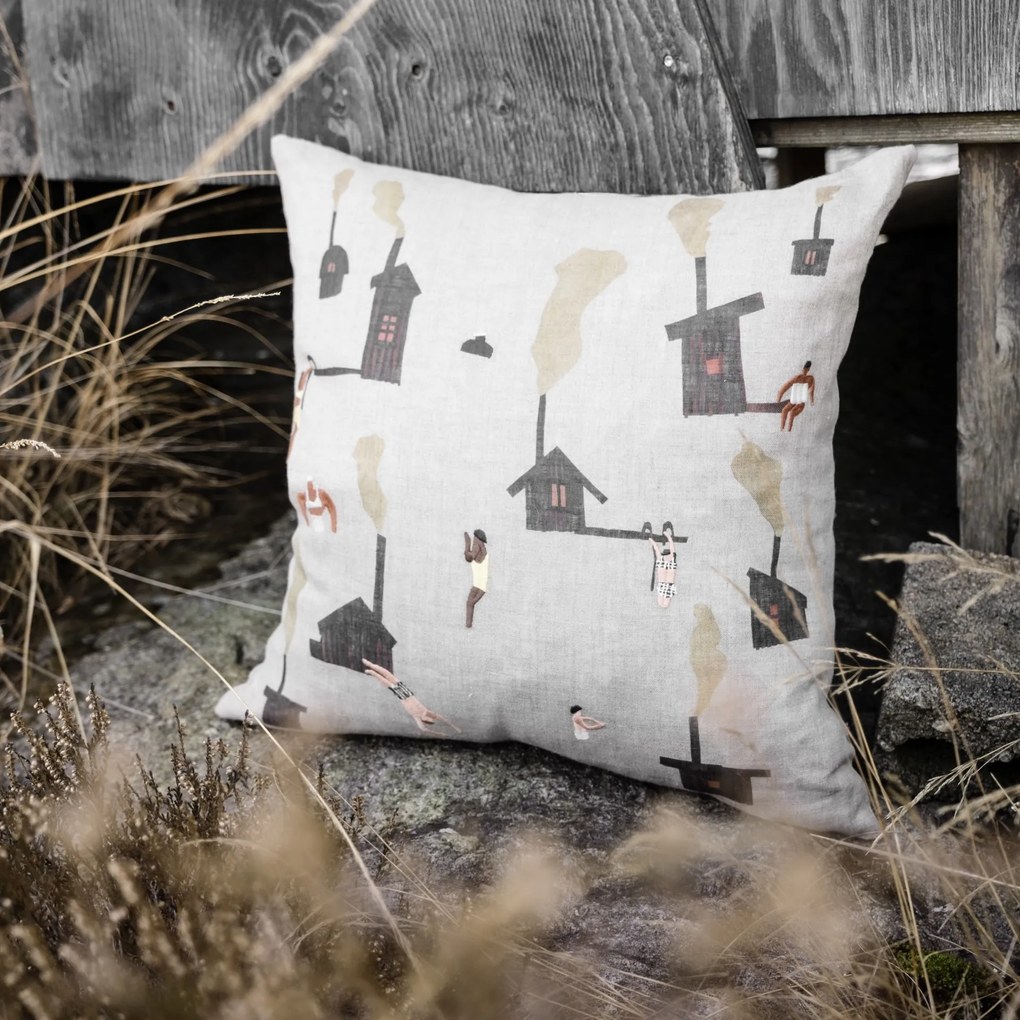 Fine Little Day Ľanový poťah na vankúš Sauna Embroidered 45 × 45 cm
