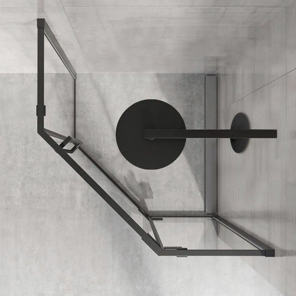 Päťuholníkový sprchovací kút REA DIAMOND 90x90 cm, čierny matný/transparent + vanička Diamond biela