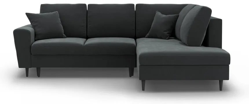 Tmavosivá zamatová rozkladacia/s úložným priestorom rohová pohovka (pravý roh/do L) Kyoto – Cosmopolitan Design