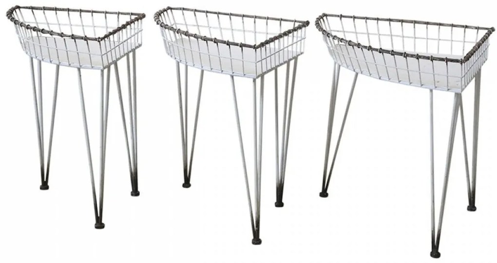 3ks krémový kovový vintage stolík Vivie s patinou - 65*47*51cm