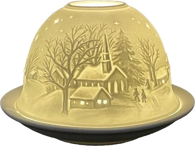 Biely porcelánový svietnik na čajovú sviečku zimná krajina Paollo - Ø 12*8 cm