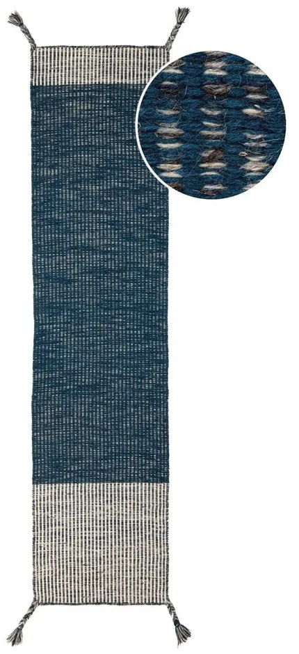 Modrý vlnený behúň Flair Rugs Anu, 60 x 200 cm