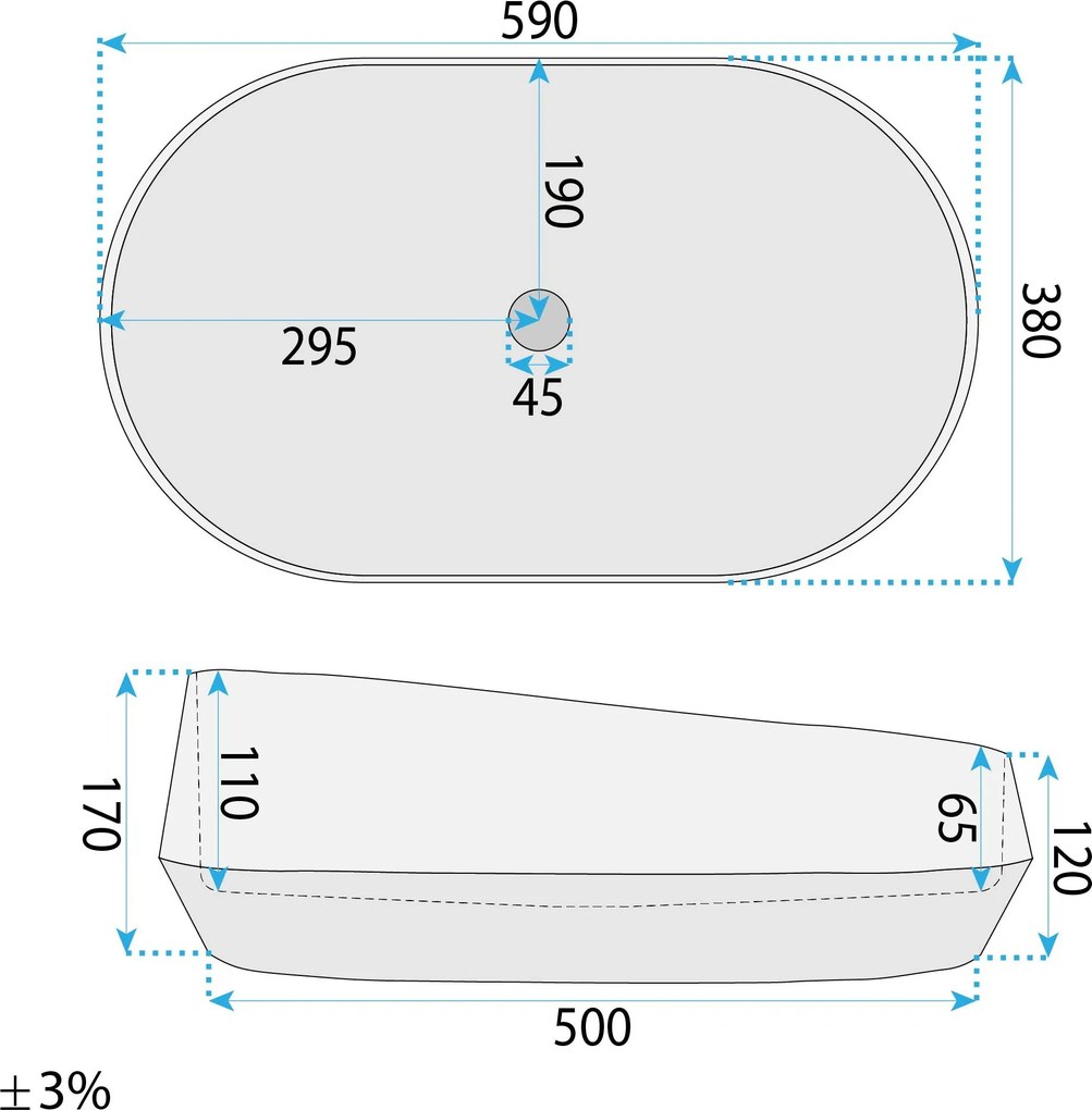 Rea Zoe Rock, umývadlo na dosku 550x355x170 mm, šedá-imitácia kameňa,  REA-U0643