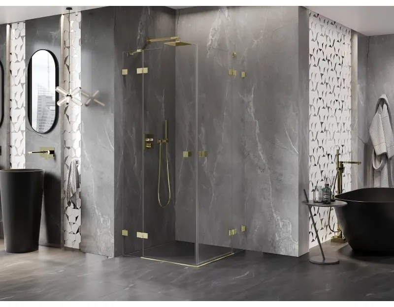 Mexen Lunar Duo, výklopný sprchový kút 115 x 115 cm, 8mm číre sklo, zlatý matný profil, 834-115L-115P-55-00