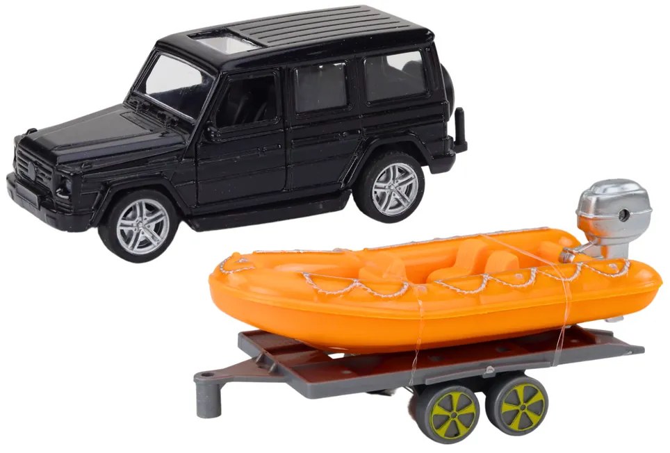 LEAN TOYS Čierne terénne vozidlo s prívesom, oranžová loď