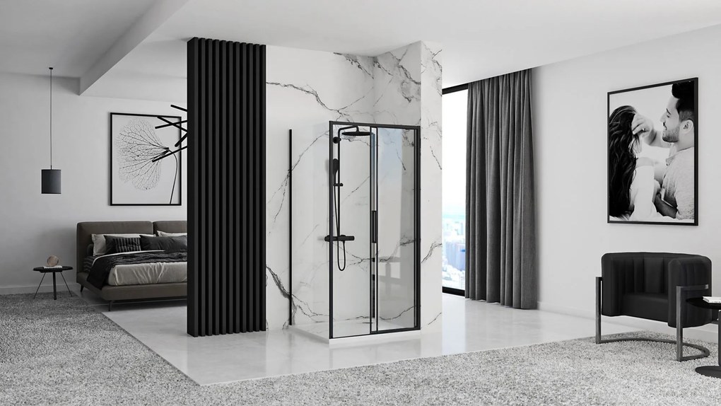 Sprchový kút REA RAPID SLIDE 100/dvere x 90/zástena cm, čierny/transparent - bez vaničky