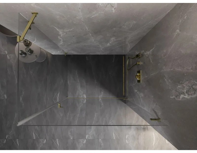 Mexen Lunar-B, pravostranný výklopný sprchový kút 90 x 70 cm, 8mm číre sklo, zlatý kartáčovaný - 832-090-070-55-00-P