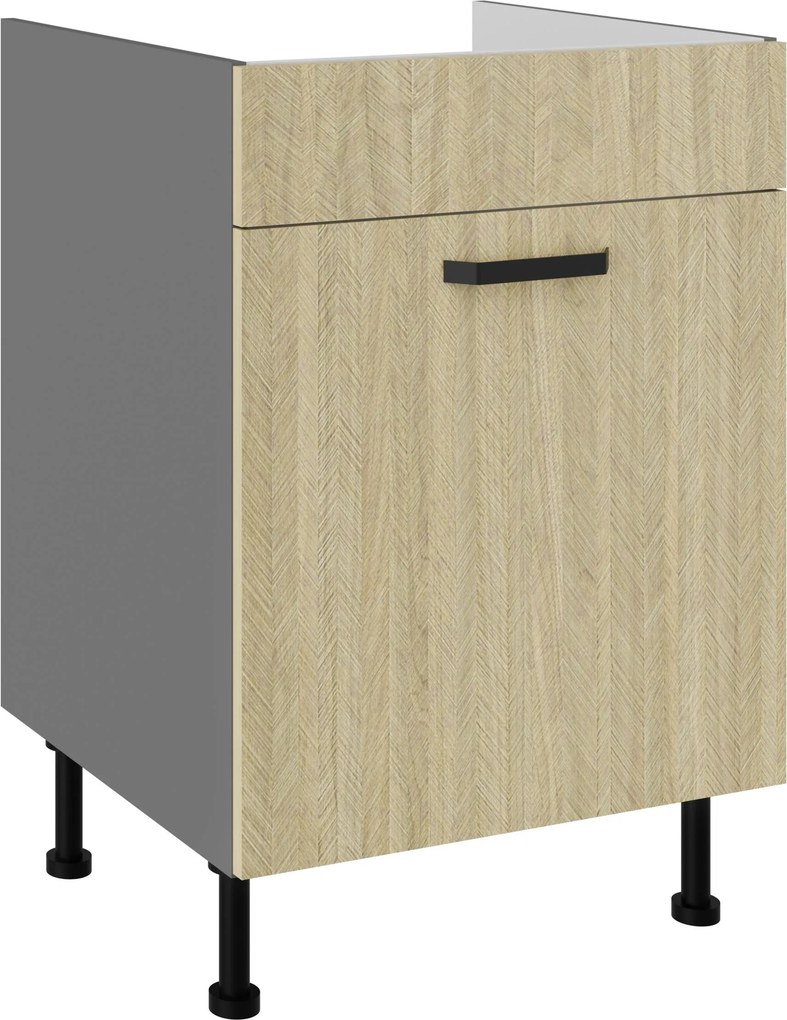 Dolná kuchynská skrinka Scarmi 60 ZL 1S BB (korpus: antracit + front: herringbone scandi). Vlastná spoľahlivá doprava až k Vám domov. 1134834