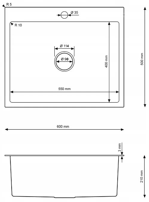 Erga HD, 1-komorový oceľový drez 600x500x210 mm, zlatá, ERG-MLS-HD6050G