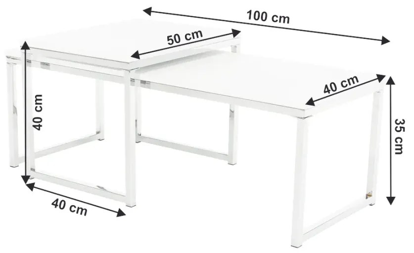 Konferenčné stolíky, set 2 ks, biela matná/chróm, MAGNO TYP 2