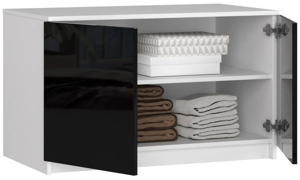 Nadstavec na skrinku Star 90 cm biely/čierny lesk