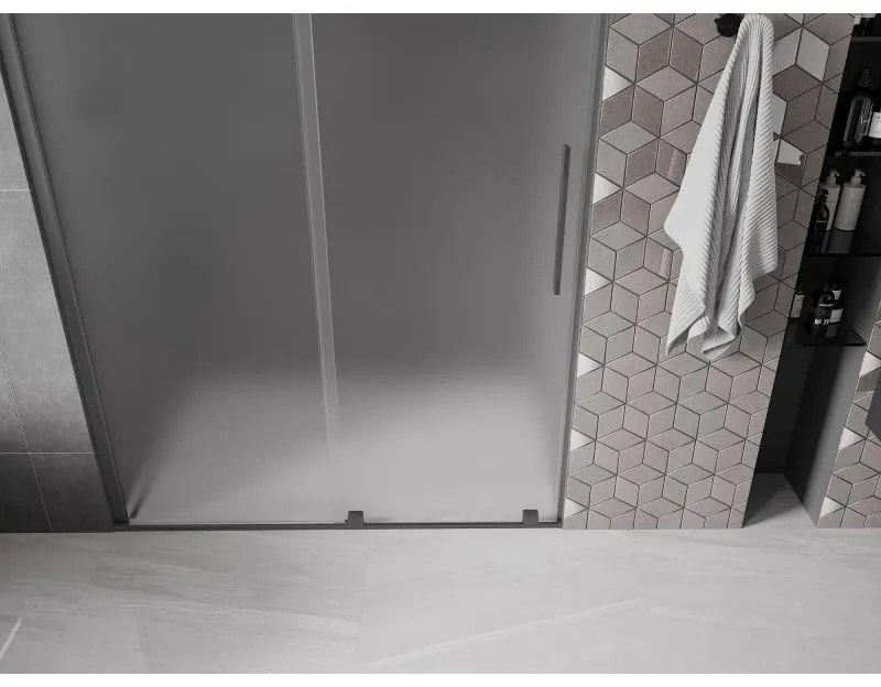 Mexen Velar, posuvné sprchové dvere do otvoru 160 cm, 8mm sklo námraza, brúsený grafit, 871-160-000-31-95