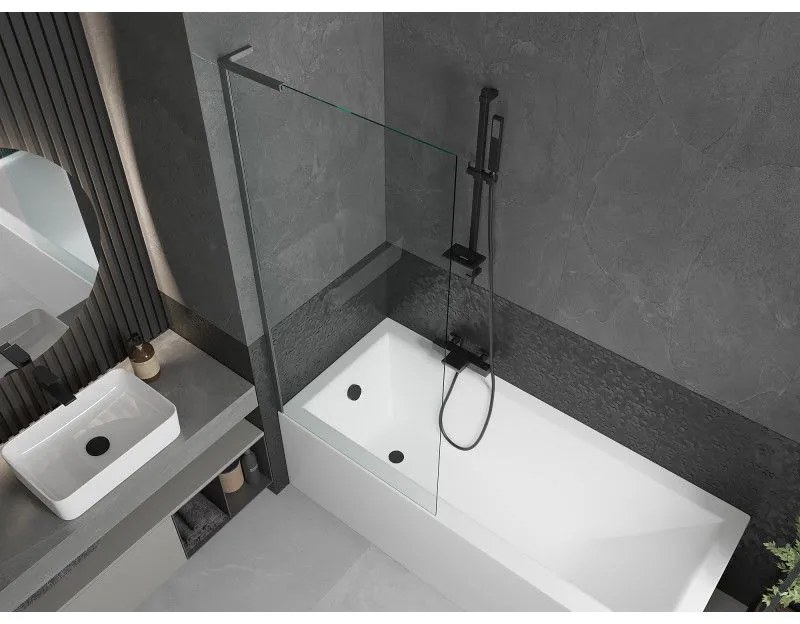 Mexen Next, vaňová zástena 1-krídlová 80 x 150 cm, fixné krídlo, 6 mm číre sklo, brúsený grafit profil, 895-080-000-03-00-66