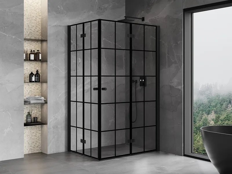 Mexen Mist-F Duo, skladací sprchový kút 80 x 100 cm, číre sklo-čierna mriežka, 8A6-080L-100P-70-77