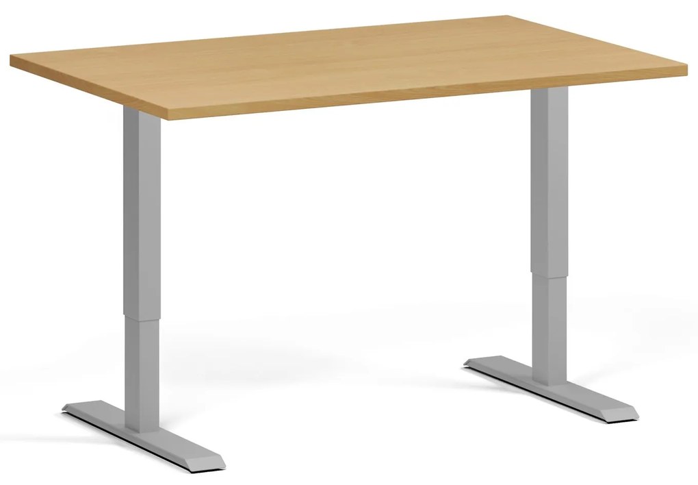 Výškovo nastaviteľný stôl, 120x80 cm, 2 motory, sivá podnož, buk