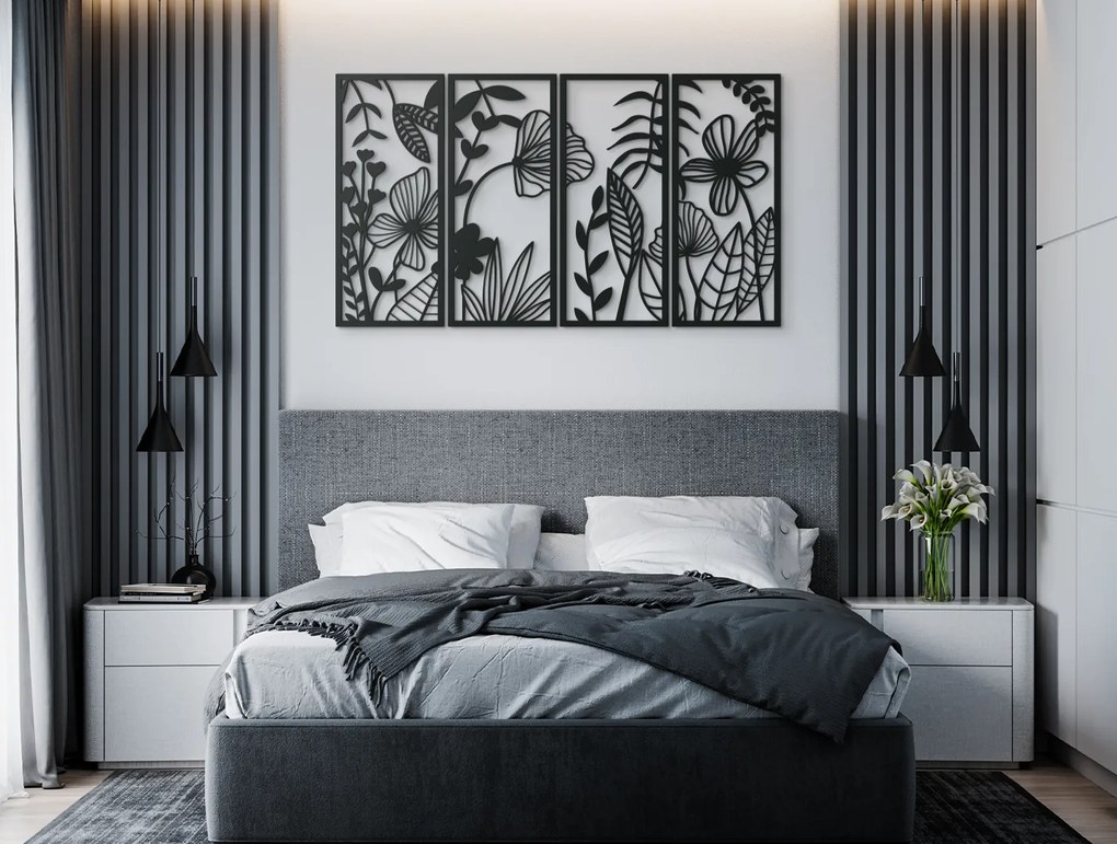 drevko Viacdielny drevený obraz Lúčne kvety Rozmer obrazu: 37 x 65 cm, Farba dekorácie: Čierna