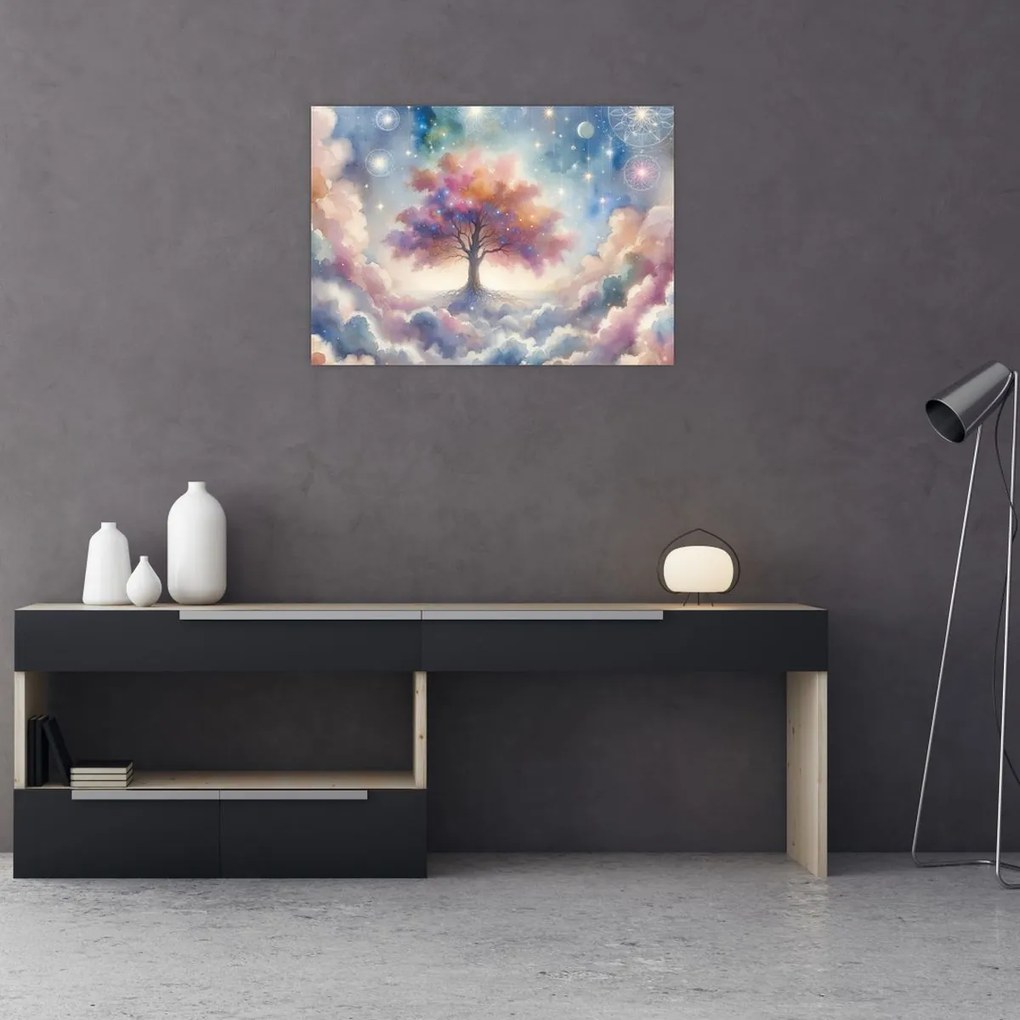 Sklenený obraz – Strom života v oblakoch (70x50 cm)