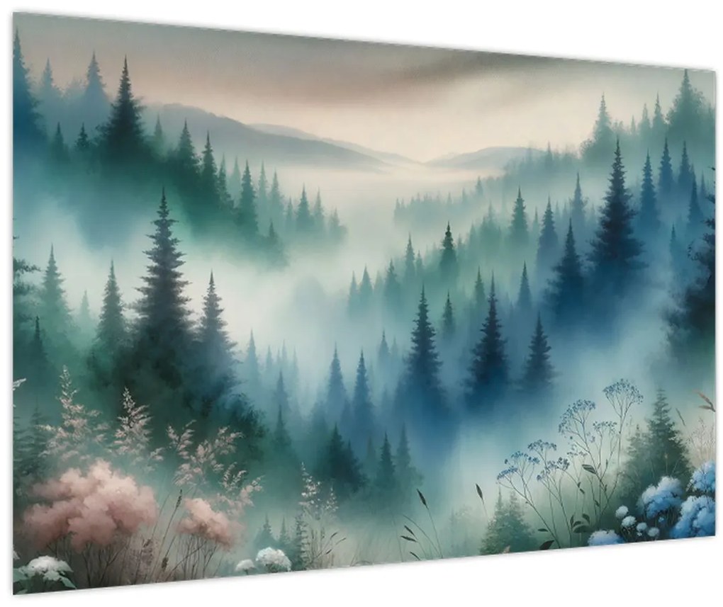Obraz - Lesná krajina s hmlou (90x60 cm)