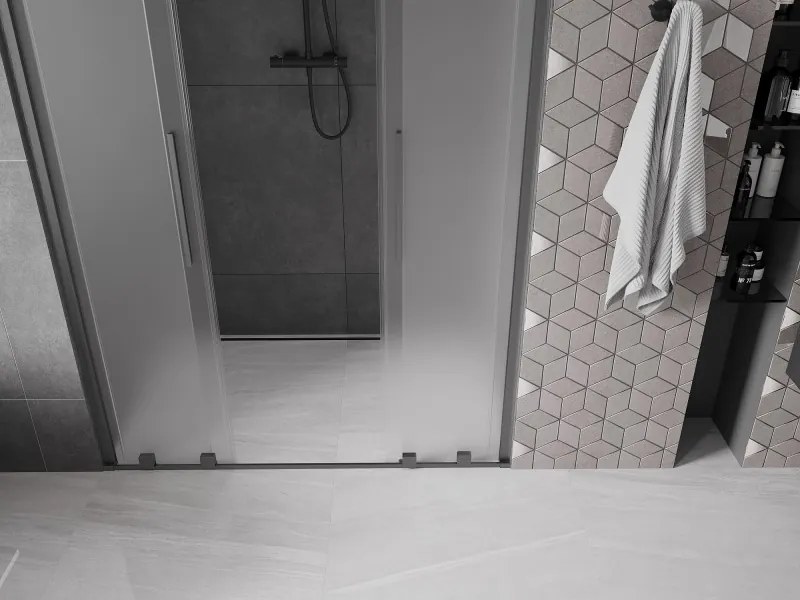 Mexen Velar L Duo, posuvné sprchové dvere do otvoru 140 cm, 8mm sklo námraza, grafit brúsený, 871-140-003-32-66
