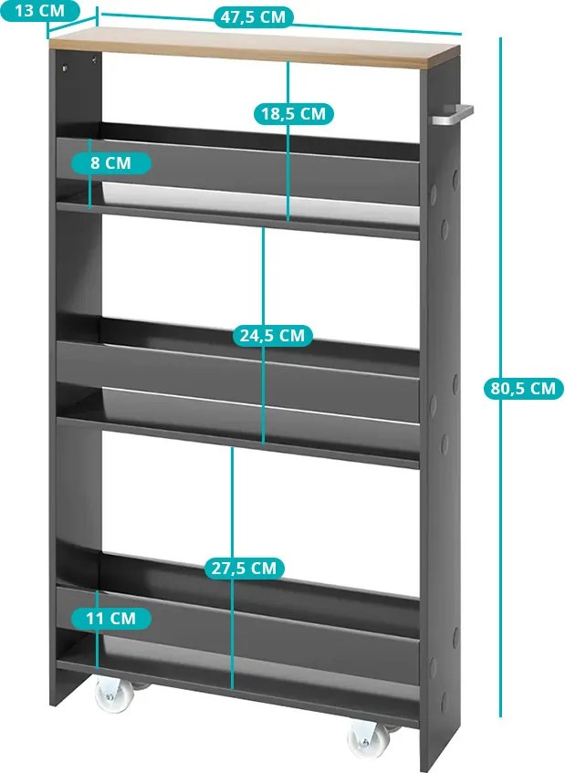 4-podlažná úložná jednotka s otvorenými policami, šedá