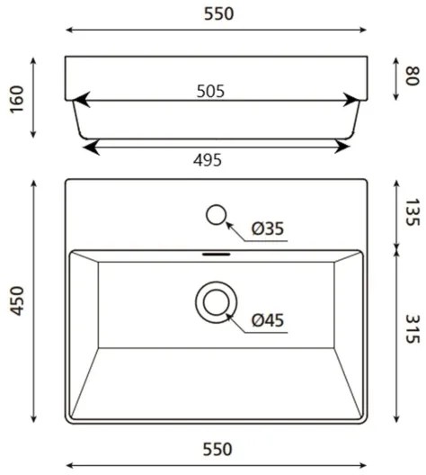 Bathco 0062 - Zapustené umývadlo FUNCHAL 55 x 45 cm porcelán/biela