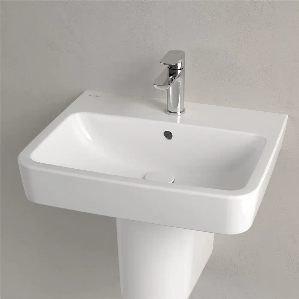 VILLEROY & BOCH O.novo závesné umývadlo s otvorom, s prepadom, 550 x 460 mm, biela alpská, s povrchom CeramicPlus, 4A4155R1