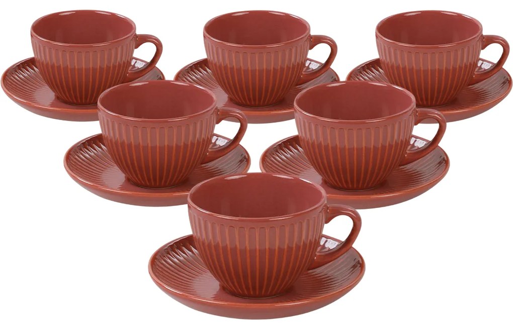 Súprava 6 keramických šálok s podšálkami Linea 210 ml, oranžová