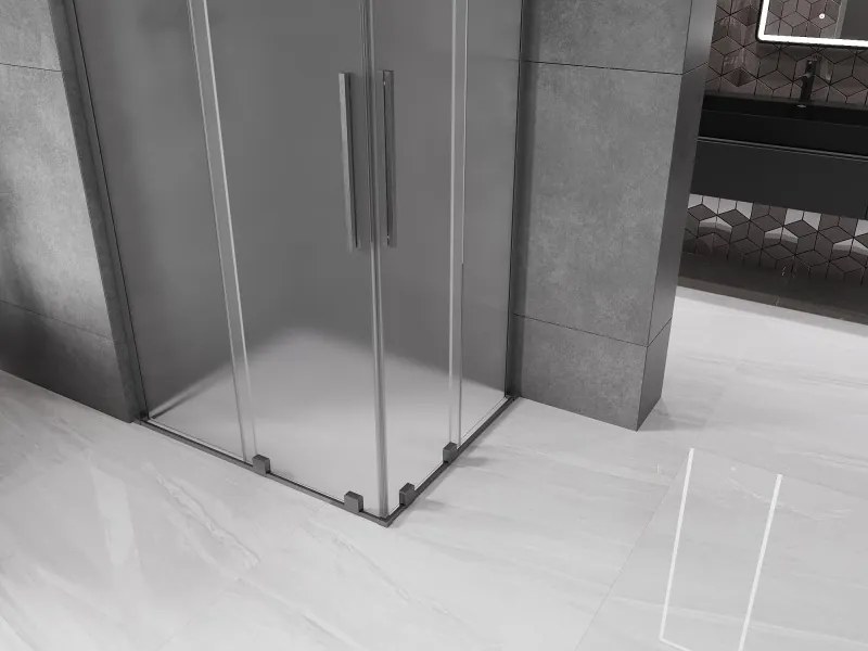 Mexen Velar L Duo, sprchový kút s posuvnými dverami 100 x 90 cm, 8mm sklo námraza, brúsený grafit, 871-100-090-02-33-66