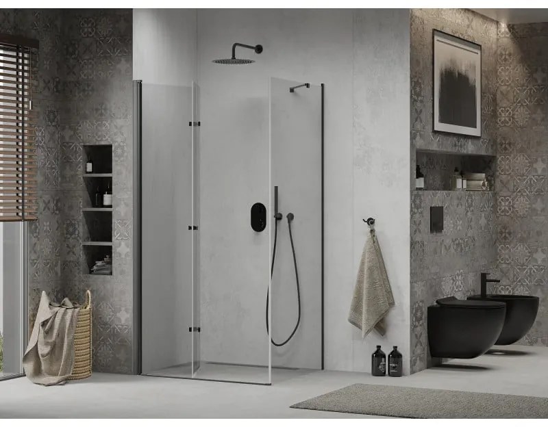 Mexen Lima, sprchovací kút 110 (dvere) x 120 (stena) cm, 6mm číre sklo, čierny profil, 856-110-120-70-00