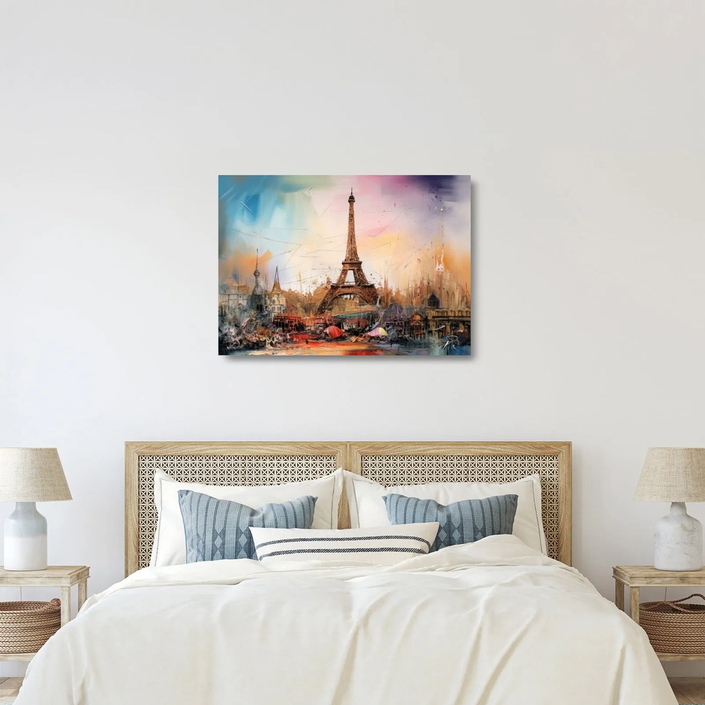 Sklenený obraz - Maľba Eiffelovej veže (70x50 cm)
