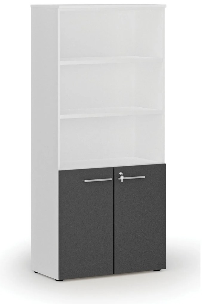 Kombinovaná kancelárska skriňa PRIMO WHITE, dvere na 2 poschodia, 800 x 420 x 1781 mm, biela/grafit