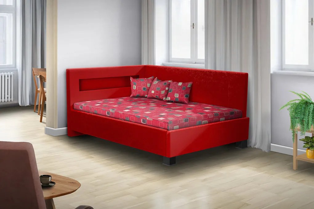 Nabytekmorava Čalúnená posteľ s úložným priestorom Mia Robin 160 cm s LED osvetlením matrac: matrace 15 cm, farebné čalúnenie: modrá, úložný priestor: bez úložného priestoru