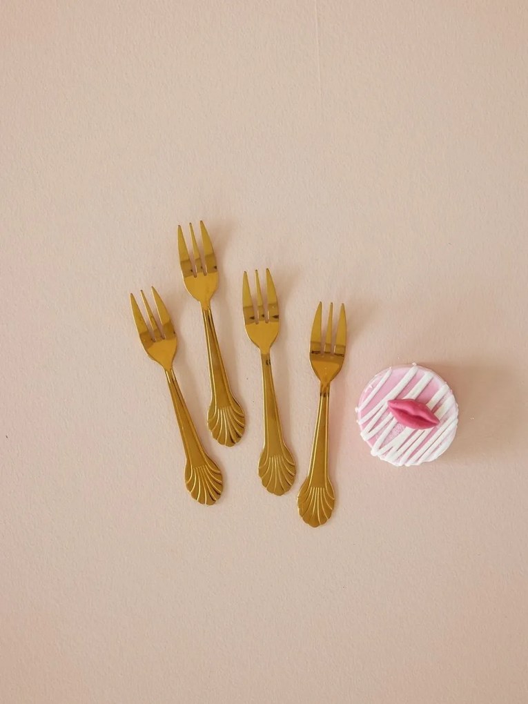 rice Nerezová vidlička Seashell Gold – set 4 ks