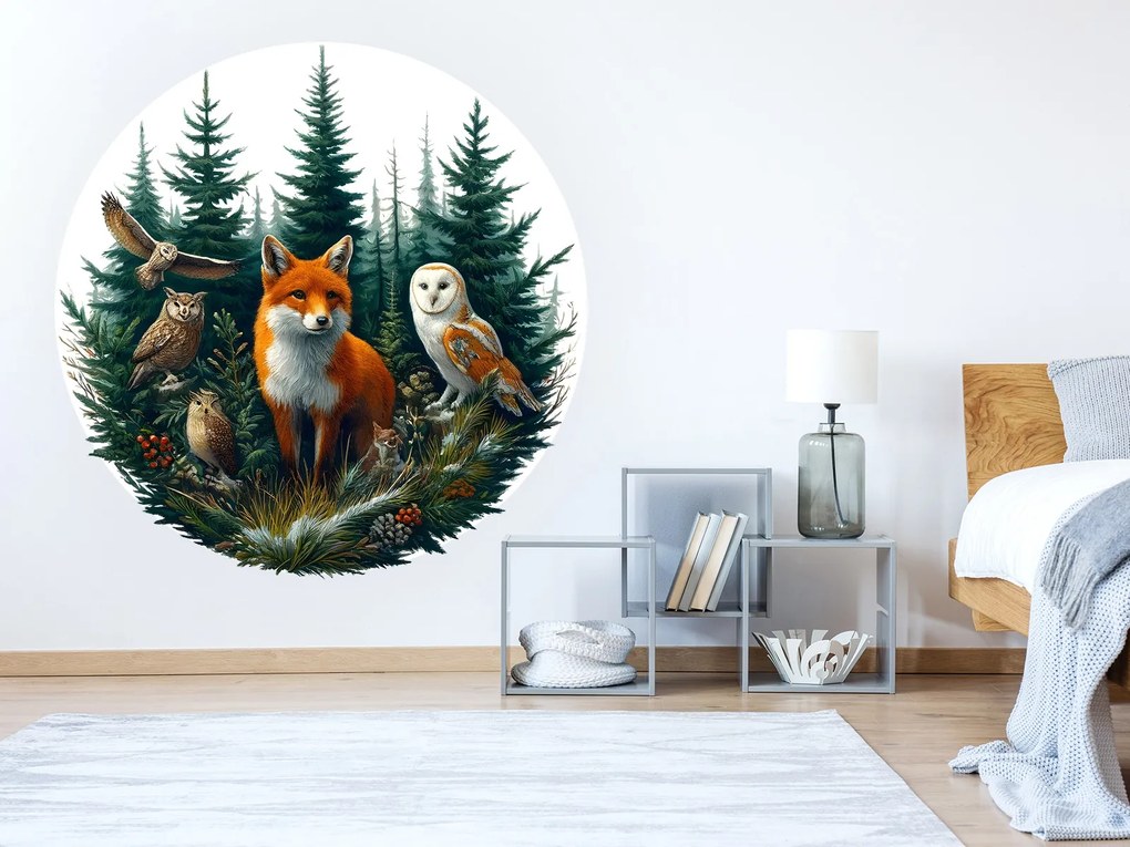 Lesný svet textilní prelepiteľná nálepka na stenu hárok 45 x 45 cm