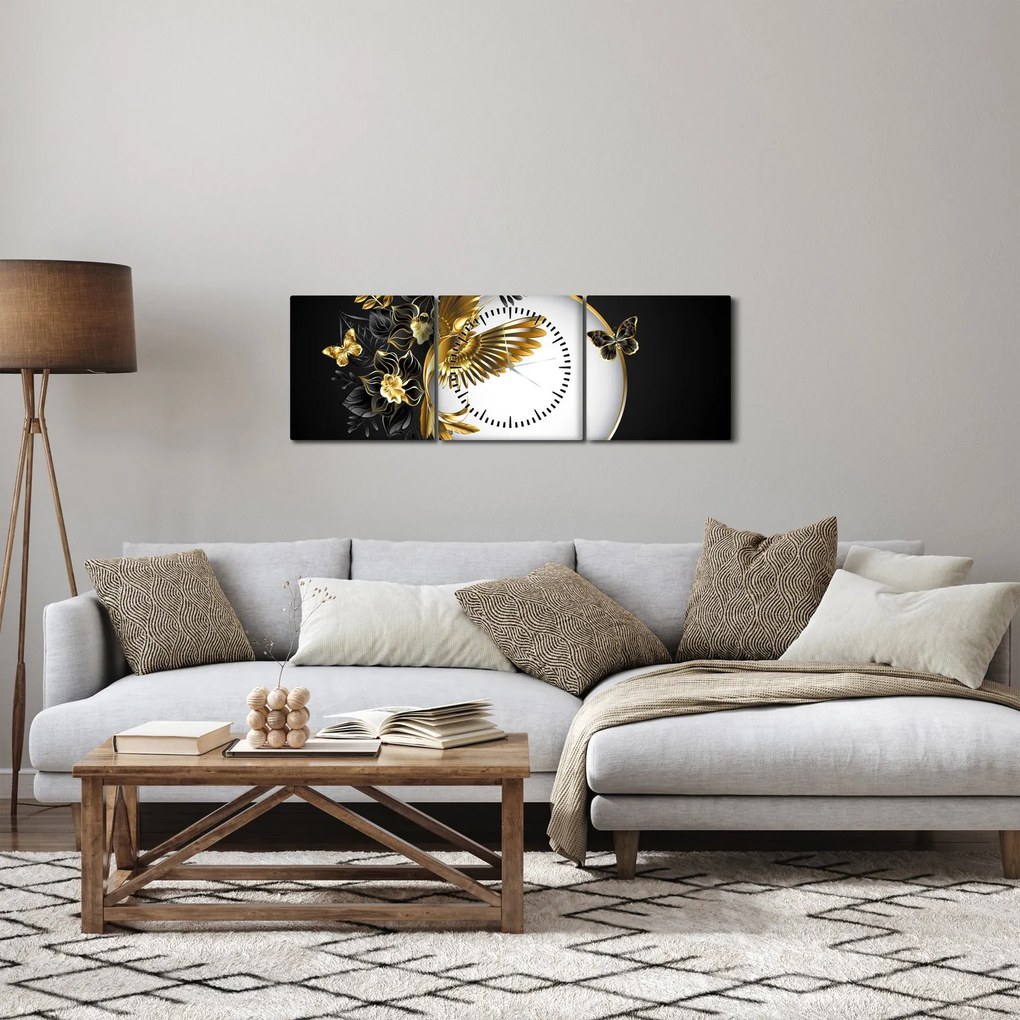 Obraz - Guľa so zlatými motívmi (s hodinami) (90x30 cm)