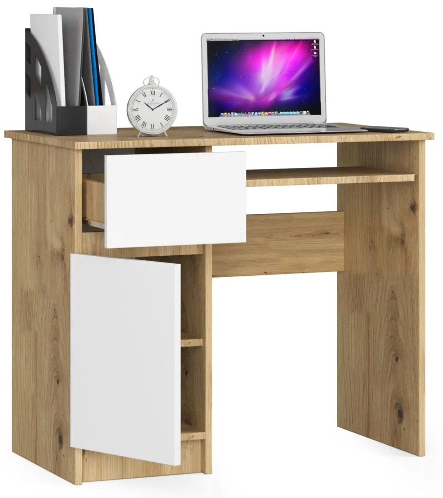 Písací stôl PIKSEL 90 cm dub artisan/biely ľavý