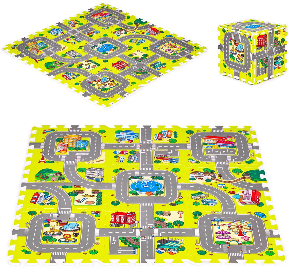 IPLAY Penová podložka  MESTO 9 prvkov, 90,5 x 90,5 cm