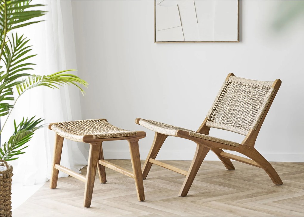 Záhradná stolička s taburetkou Drateriaora 2 (prírodná). Akcia -10%. Vlastná spoľahlivá doprava až k Vám domov. 1146606