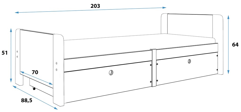 Posteľ AREK 200x80cm BIELA - zásuvky GRAFIT